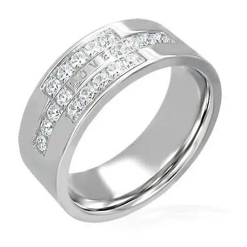 Biżuteria e-shop Stalowy pierścionek z cyrkoniami z napisem love - rozmiar: 49