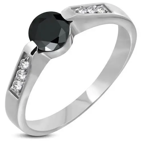Stalowy pierścionek z czarnym oczkiem - Rozmiar: 50, F8.14