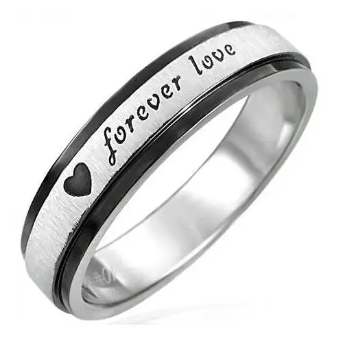Stalowy pierścionek z czarnymi brzegami. forever love - rozmiar: 59 Biżuteria e-shop