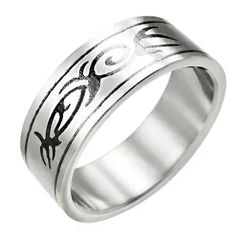 Biżuteria e-shop Stalowy pierścionek z motywem tribal - rozmiar: 57