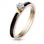 Stalowy pierścionek z pasem z czarnej emalii - okrągła lśniąca bezbarwna cyrkonia, 3 mm - rozmiar: 57 Biżuteria e-shop Sklep