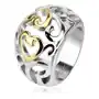 Stalowy pierścionek z wycinanym ornamentem, złoto-srebrny - Rozmiar: 65, kolor szary Sklep