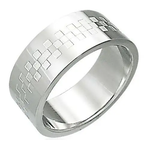 Biżuteria e-shop Stalowy pierścionek z wzorem w kształcie szachownicy - rozmiar: 57