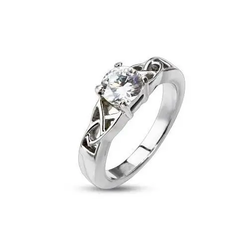 Stalowy pierścionek zaręczynowy - plecionka wokół okrągłej cyrkoni - rozmiar: 60 Biżuteria e-shop