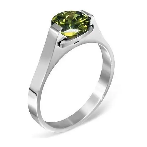 Stalowy pierścionek - zielony kamień księżycowy "Maj", poprzeczne uchwyty - Rozmiar: 62, kolor zielony