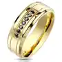 Stalowy pierścionek złotego koloru - czarne cyrkonie, błyszcząca powierzchnia, 8 mm - rozmiar: 59 Biżuteria e-shop Sklep