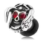 Biżuteria e-shop Stalowy plug do ucha, czaszka z kaskiem i rogami, czerwone cyrkonie, patyna - szerokość: 8 mm Sklep
