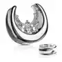 Biżuteria e-shop Stalowy plug do ucha srebrnego koloru - cyrkoniowa łezka, ornamenty - szerokość: 25 mm Sklep