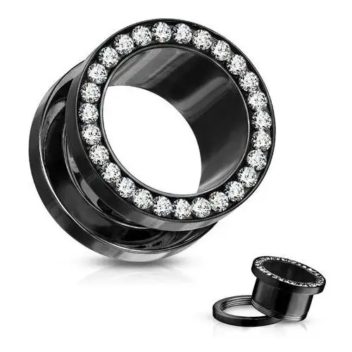 Stalowy tunel do ucha, przezroczyste cyrkonie w kole, kolor czarny, pvd - szerokość: 1.6 mm Biżuteria e-shop