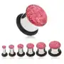 Stalowy tunel plug do ucha, różowy brokat - szerokość: 10 mm Biżuteria e-shop Sklep