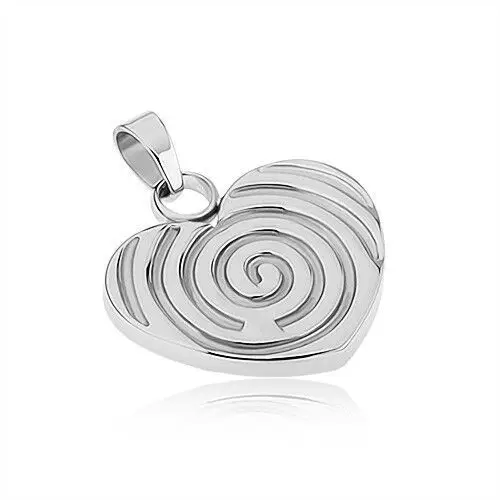 Stalowy wisiorek srebrnego koloru, symetryczne serce z wygrawerowaną spiralą, SP37.28