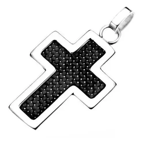 Stalowy wisiorek - srebrny zarys krzyża z czarną strukturą, Y20.20