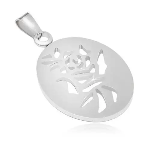 Stalowy wisiorek w srebrnym kolorze, owal z chińskim symbolem