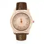 Stalowy zegarek w złotoróżowym kolorze - brokat na cyferblacie, brązowy pasek Biżuteria e-shop Sklep