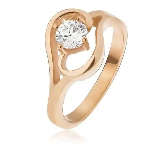 Stalowy złocisty pierścionek, ramiona zakończone falą, cyrkonia - rozmiar: 59 Biżuteria e-shop