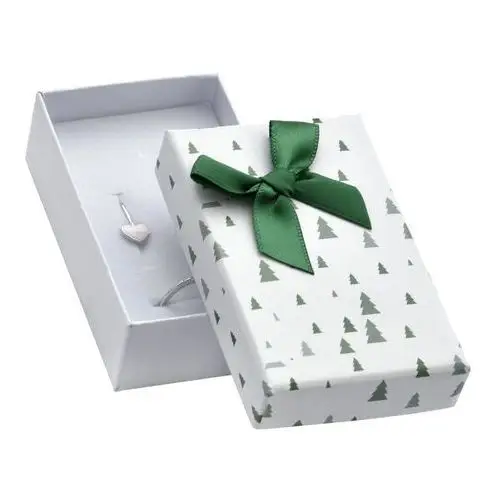 Świąteczne prezentowe pudełeczko na kolczyki lub pierścionek - zielone choinki, kokardka Biżuteria e-shop