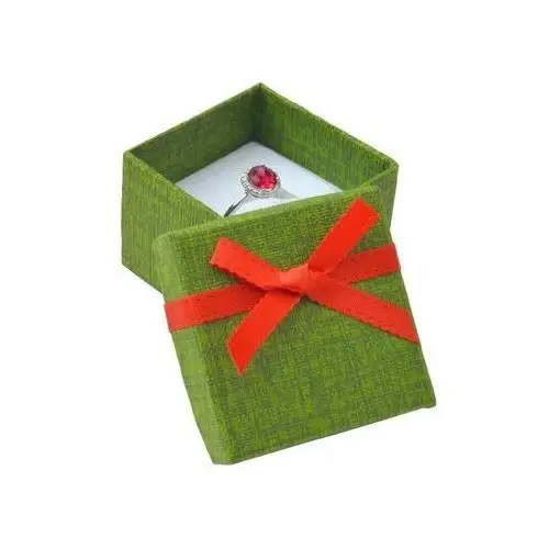 Biżuteria e-shop Świąteczne pudełeczko na biżuterię - zielony kwadrat z czerwoną kokardką