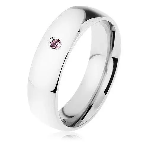 Szeroka stalowa obrączka, srebrny kolor, drobna cyrkonia w fioletowym odcieniu - rozmiar: 51 Biżuteria e-shop