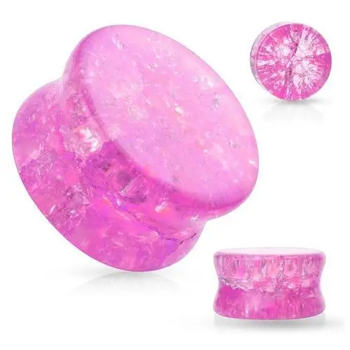 Biżuteria e-shop Szklany siodłowy plug do ucha z zaokrąglonymi krawędziami, przezroczysty, różowy kolor, efekt rozbicia - szerokość: 16 mm