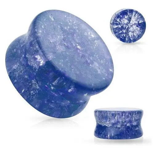 Szklany siodłowy plug do ucha z zaokrąglonymi krawędziami, przezroczysty, niebieski kolor, efekt rozbicia - szerokość: 16 mm Biżuteria e-shop