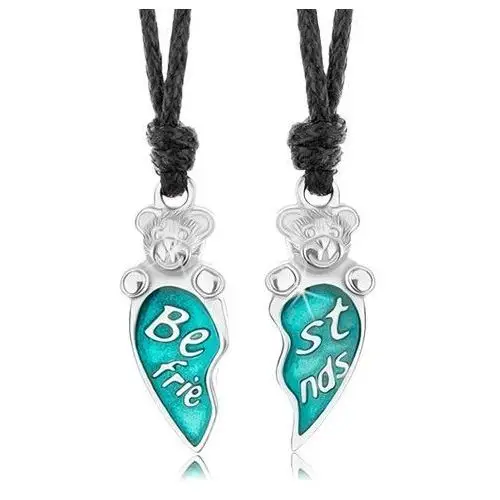 Biżuteria e-shop Sznurkowe naszyjniki, niebieskie podzielone serce na pół, misie, napis best friends