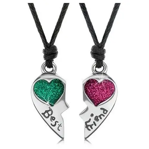 Sznurkowe naszyjniki, rozdzielone serce, zielone i różowe serduszko, best friend Biżuteria e-shop