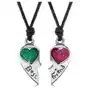 Sznurkowe naszyjniki, rozdzielone serce, zielone i różowe serduszko, best friend Biżuteria e-shop Sklep