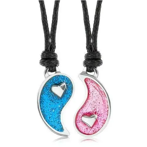 Sznurkowe naszyjniki, rozdzielony symbol yin yang, niebieska i różowa emalia Biżuteria e-shop
