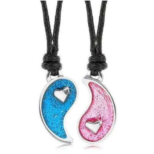 Sznurkowe naszyjniki, rozdzielony symbol yin yang, niebieska i różowa emalia Biżuteria e-shop