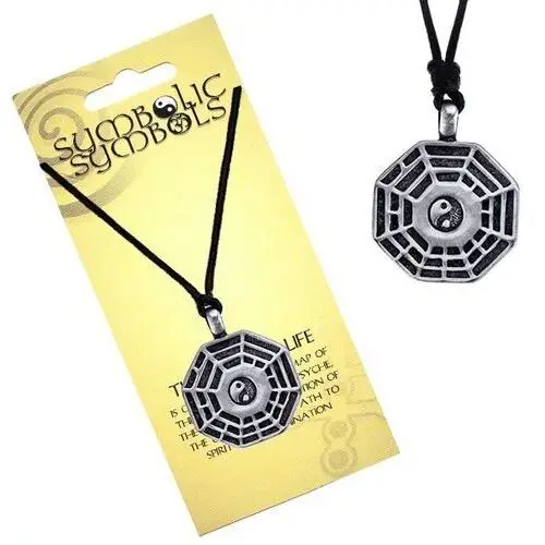 Biżuteria e-shop Sznurkowy naszyjnik - metalowa zawieszka, trygramy i yin yang