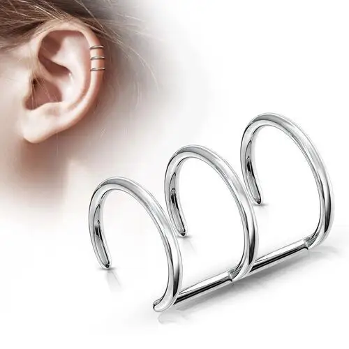 Sztuczny piercing do ucha ze stali 316L - trzy kółka srebrnego koloru, I11.8