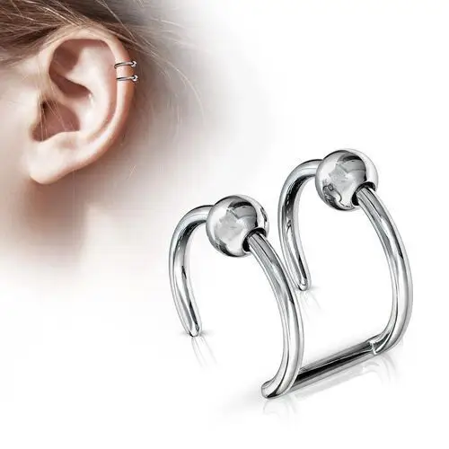 Biżuteria e-shop Sztuczny piercing do ucha ze stali chirurgicznej - dwa kółka z kulkami