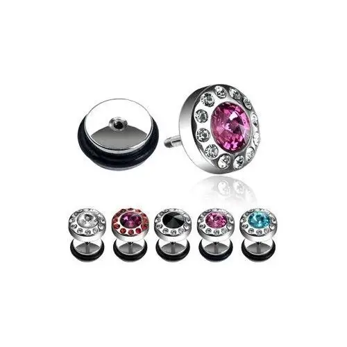 Biżuteria e-shop Sztuczny piercing - kamień otoczony cyrkoniami - kolor cyrkoni: różowy - przeźroczysty