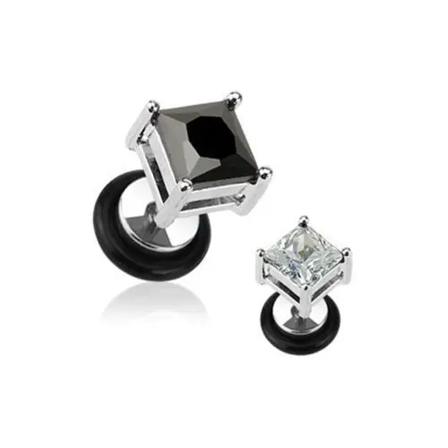 Biżuteria e-shop Sztuczny plug - kwadratowa czarna cyrkonia - kolor cyrkoni: przeźroczysty - c