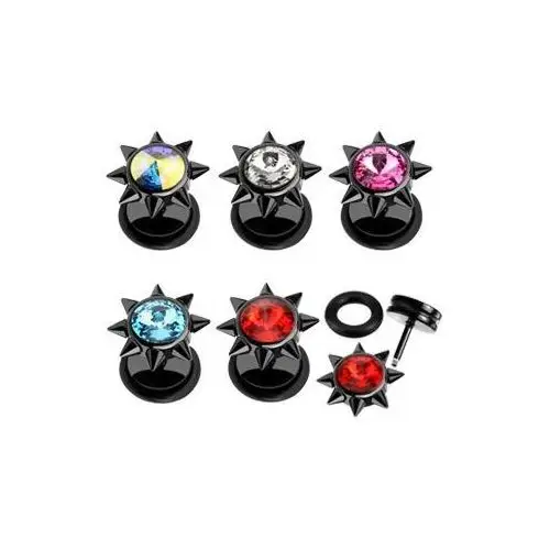 Biżuteria e-shop Sztuczny stalowy plug - cyrkonie otoczone kolcami - kolor cyrkoni: różowy - p