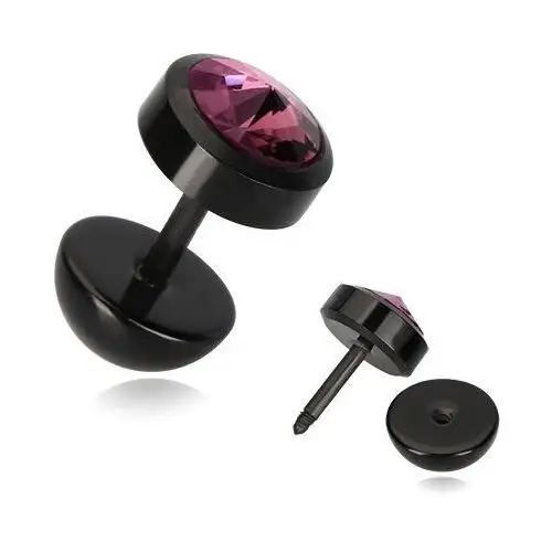 Biżuteria e-shop Sztuczny tunel do ucha w kolorze czarnym - stożkowa cyrkonia o fioletowym odcieniu