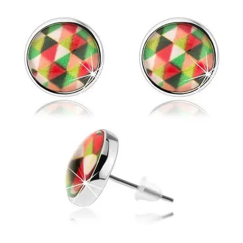 Sztyfty cabochon, przejrzyste wypukłe szkło, kolorowe trójkąciki Biżuteria e-shop