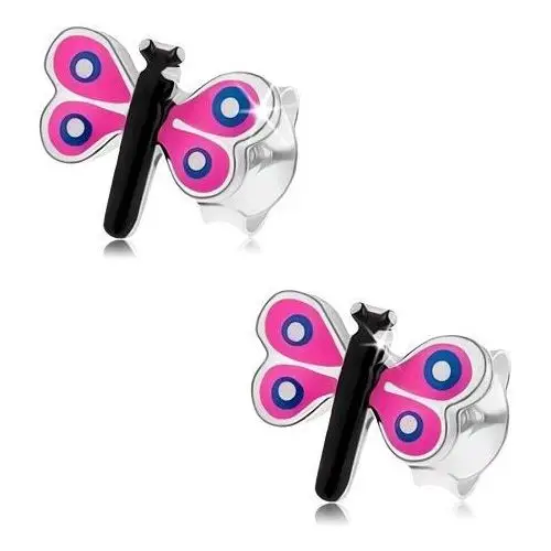 Sztyfty ze srebra 925, kolorowy mały motyl, różowe skrzydła Biżuteria e-shop