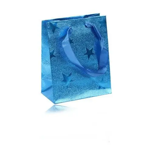 Torebka prezentowa niebieskiego koloru - z wizerunkiem gwiazdek, prążkowana powierzchnia, wstążki Biżuteria e-shop