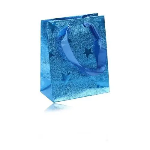 Torebka prezentowa niebieskiego koloru - z wizerunkiem gwiazdek, prążkowana powierzchnia, wstążki Biżuteria e-shop
