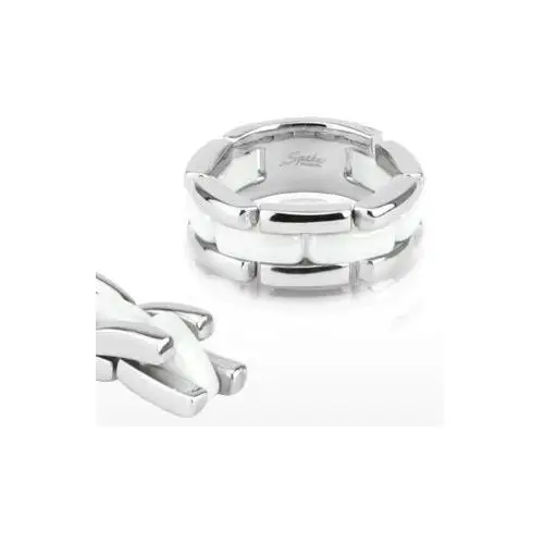 Trzyrzędowy stalowo - ceramiczny pierścień, elastyczny - rozmiar: 54 Biżuteria e-shop