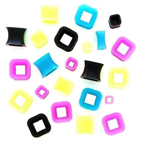 Tunel do ucha - kontur kolorowy kwadrat - grubość kolczyka: 8 mm, kolor kolczyka: różowy Biżuteria e-shop