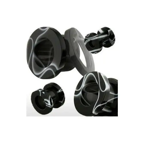 Tunel do ucha z akrylu, czarny z białym marmurowym wzorem - Szerokość: 5 mm, Kolor kolczyka: Czarny