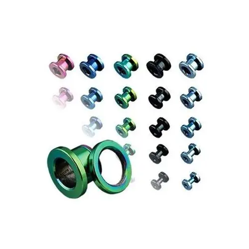 Tunel do ucha z tytanu, anodyzowany, różne kolory, odkręcany - szerokość: 14 mm, kolor kolczyka: zielony Biżuteria e-shop