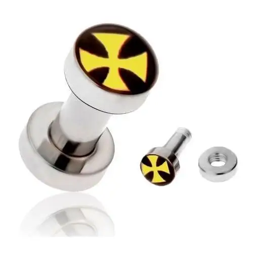 Biżuteria e-shop Tunel-plug do ucha ze stali chirurgicznej, żółty krzyż maltański, różne rozmiary - grubość kolczyka: 3 mm