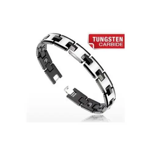 Tungsten magnetyczna bransoletka - srebrny i czarny kolor, błyszczące ogniwa, Q24.17