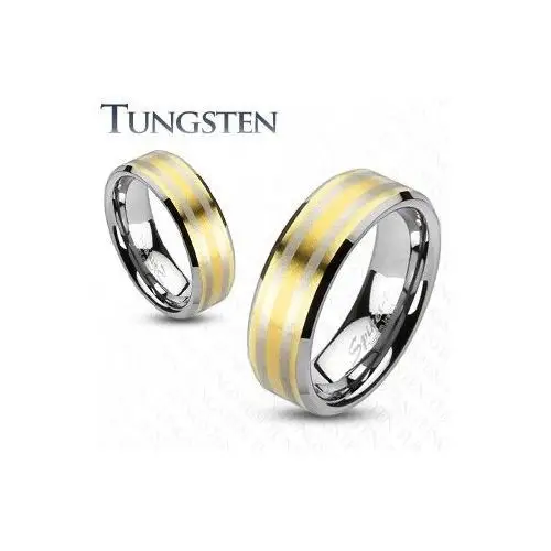 Tungsten obrączka pozłacana, z dwoma prążkami - Rozmiar: 57, K16.7