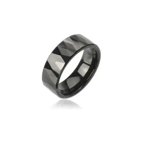 Tungsten obrączka z wzorem oszlifowanych czarnych rombów - rozmiar: 72 Biżuteria e-shop