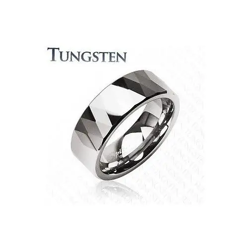 Tungsten pierścionek - błyszczące romby i trójkąty, srebrny kolor - Rozmiar: 72, K18.15