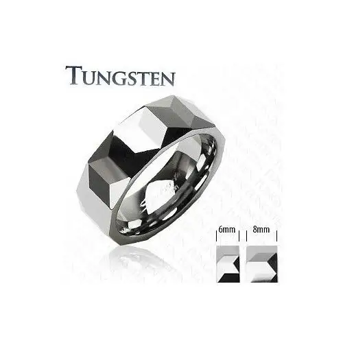 Tungsten pierścionek - geometryczny wzór - rozmiar: 54 Biżuteria e-shop